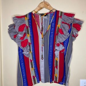 Colorful Striped Ruffle Blouse
